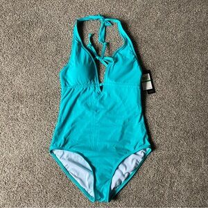 Laundry Sz:L New Turquoise Halter One-Piece Swimsuit